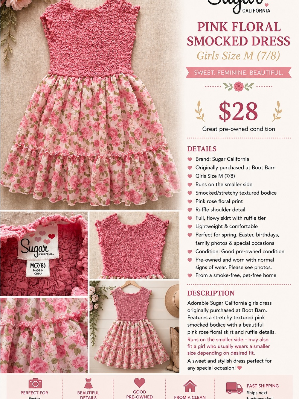 Sugar Pink Floral Smocked Dress